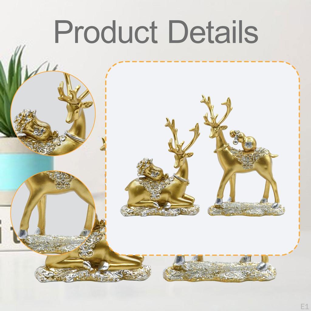 2 Pieces Reindeer Sculpture Animal Figure Elk Resin Statue Table Centerpiece Gift Cabinet Bookshelf