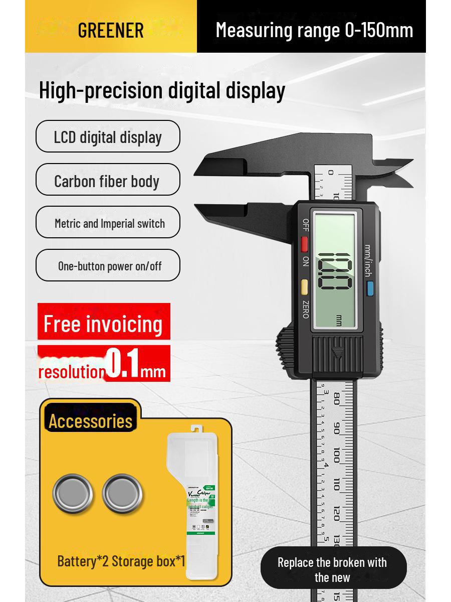 

Высокоточный электронный штангенциркуль Green Forest для измерений ювелирных изделий и изделий ручной работы carbon fiber digital display 150mm