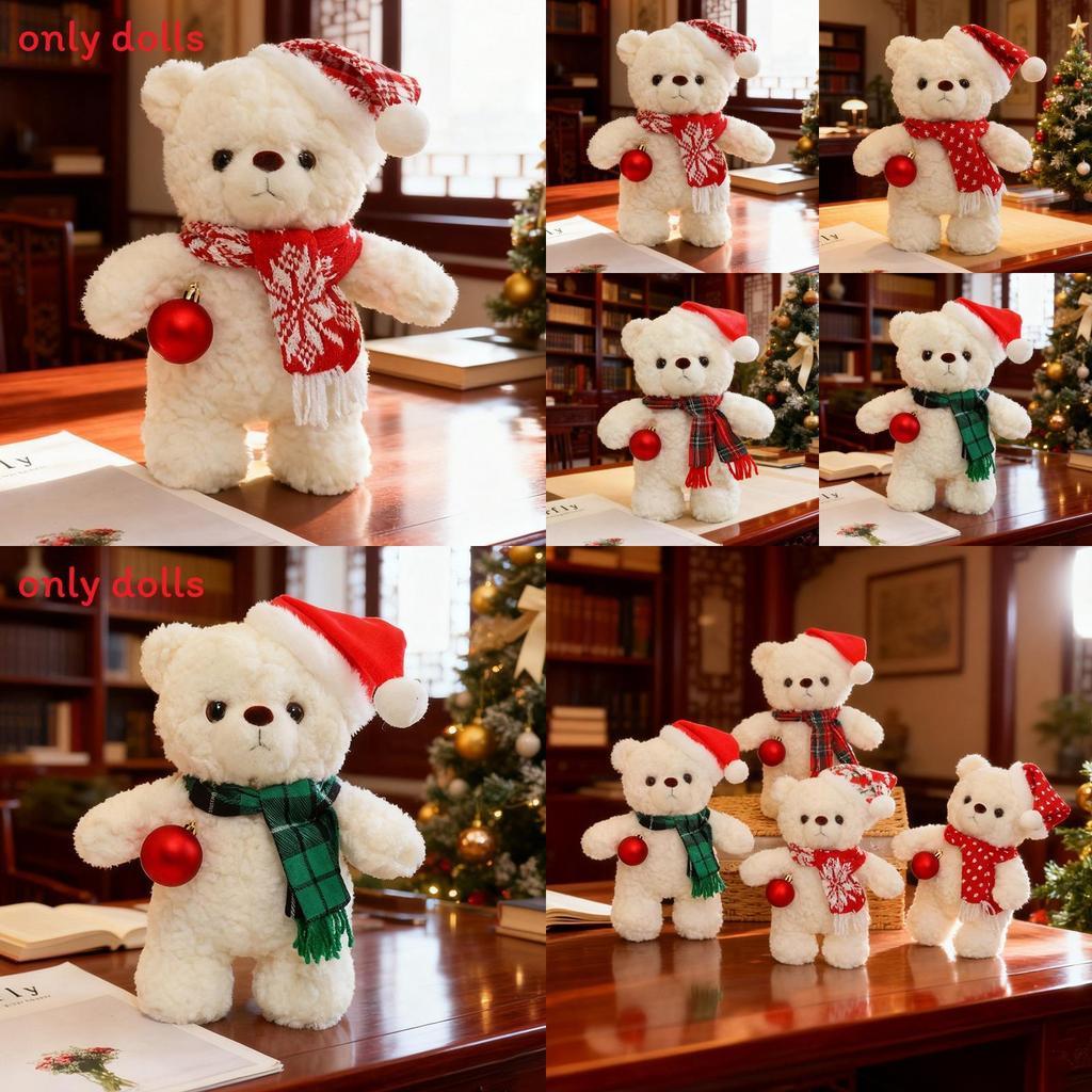 Plush Bear Toy With Scarf And Hat Decor For Kids Christmas Gift And Birthday Present