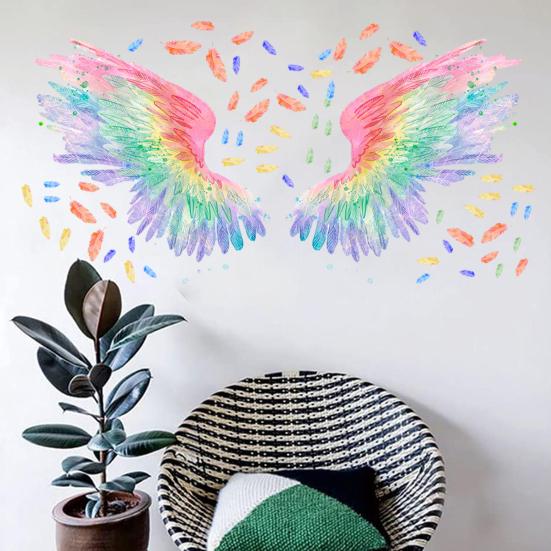 Wall Sticker Vibrant Color Angel Wings Wall Art Decal Creative Removable Sticker for Home Decoration