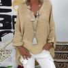 Plus Size V-Neck Cotton Linen Shirt - Solid Color Loose Fit for Spring & Autumn