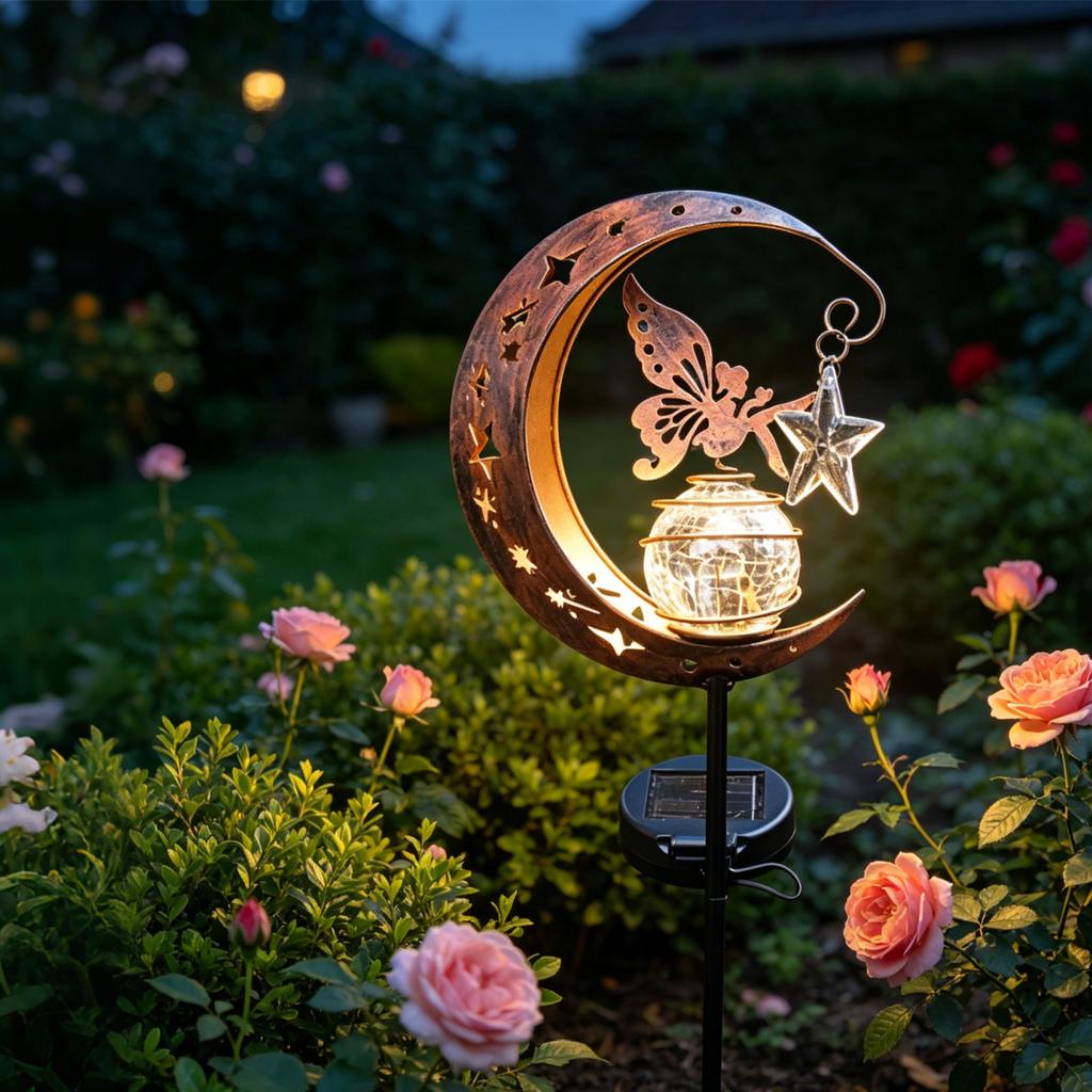1 Solar Lamp, Featuring Moon And Star Patterns, An Outdoor Garden Decoration Lamp, An Iron Lamp For The Courtyard, A Party Gift