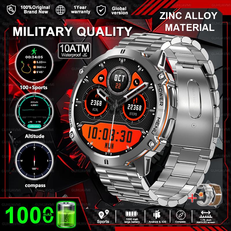 New Military 1000mAh Battery Smart Watch HD AMOLED Screen GPS track 10ATM Waterproof Compass BT Call Sports Smartwatch Men