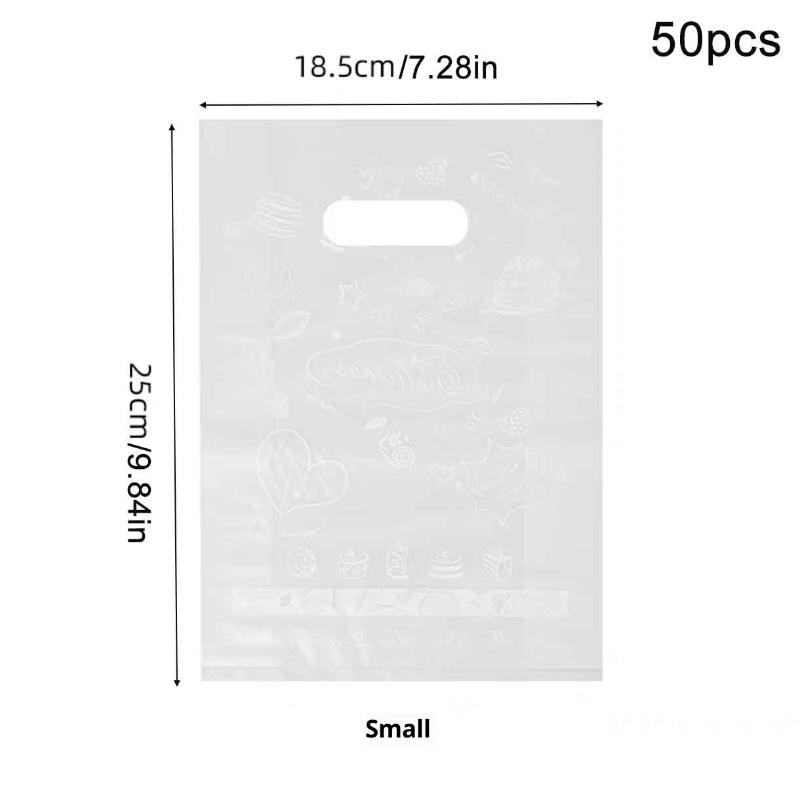 50Pcs Dessert Printed Plastic Gift Bags With Handle Gift Bag Perfect For Parties Holidays And Stores Cake Takeway Packing Bags