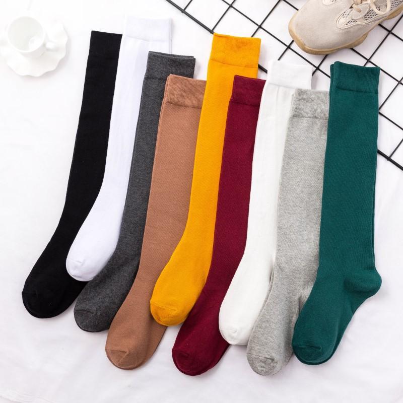 Cotton Knitting Knee High Socks Stockings Long Socks Stockings Japan Style For School Student Girl Thigh High Stockings Wine Red