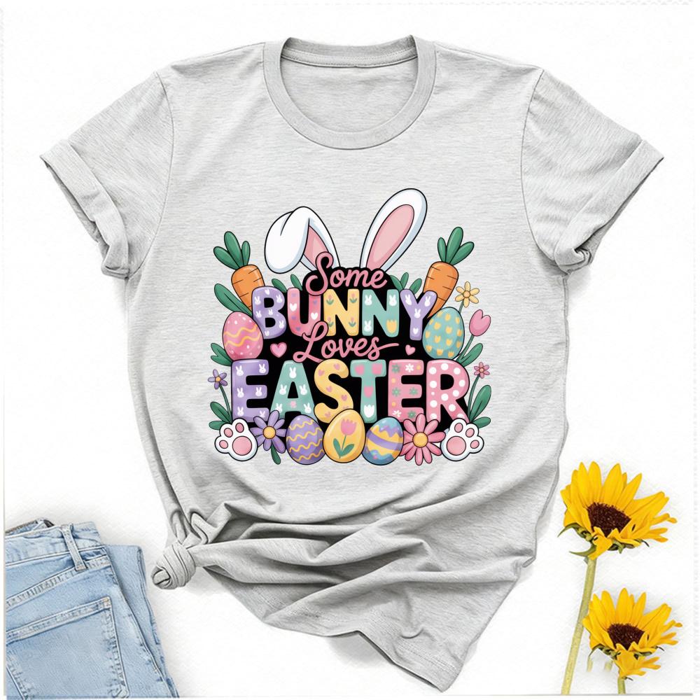 Pastel Some Bunny Loves Easter Tshirt Bunny Ears Carrot Egg Graphic Breathable Cotton Casual Streetwear For Cozy Shortsleev