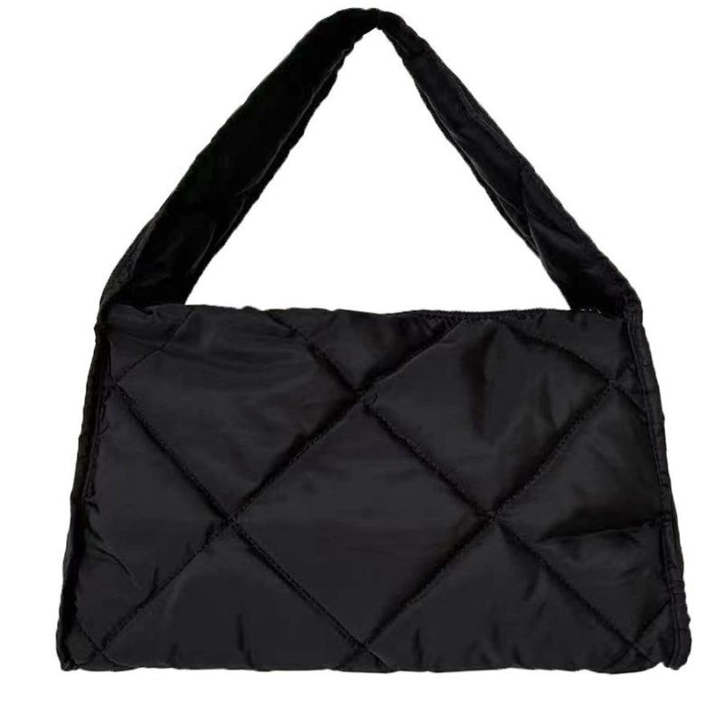 Autumn and Winter Women's Bags Large Capacity Soft Down Cloud Bags Nylon Shoulder Bags Women's Niche Cotton Clothes Rhombus Handbag