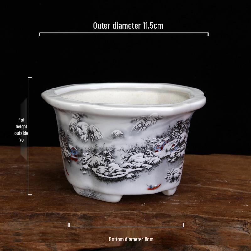 White Glazed Ceramic Succulent Pot - Mini Potted Plant for Office Desk or Balcony