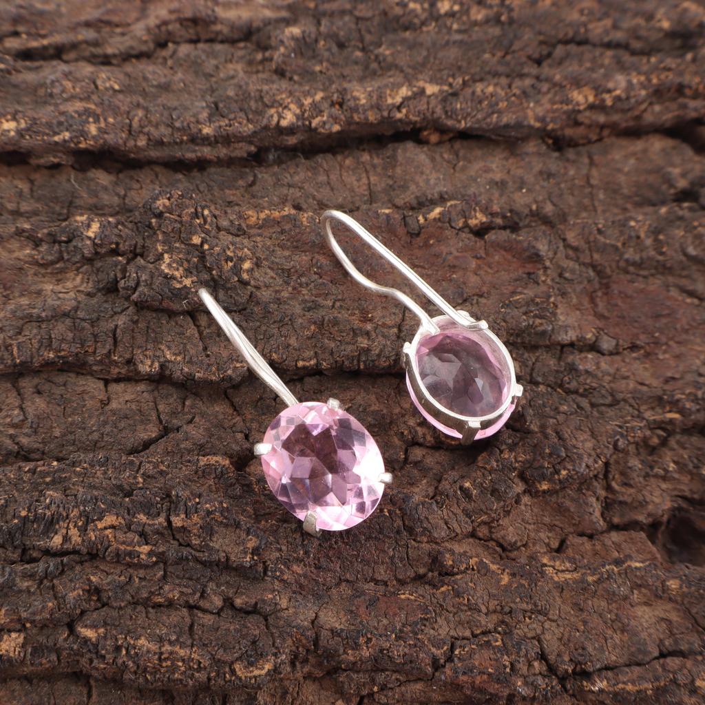 Morganite Earrings, Handmade Gemstone 925 Solid Sterling Silver Earrings Antique Jewelry, Gift For Her