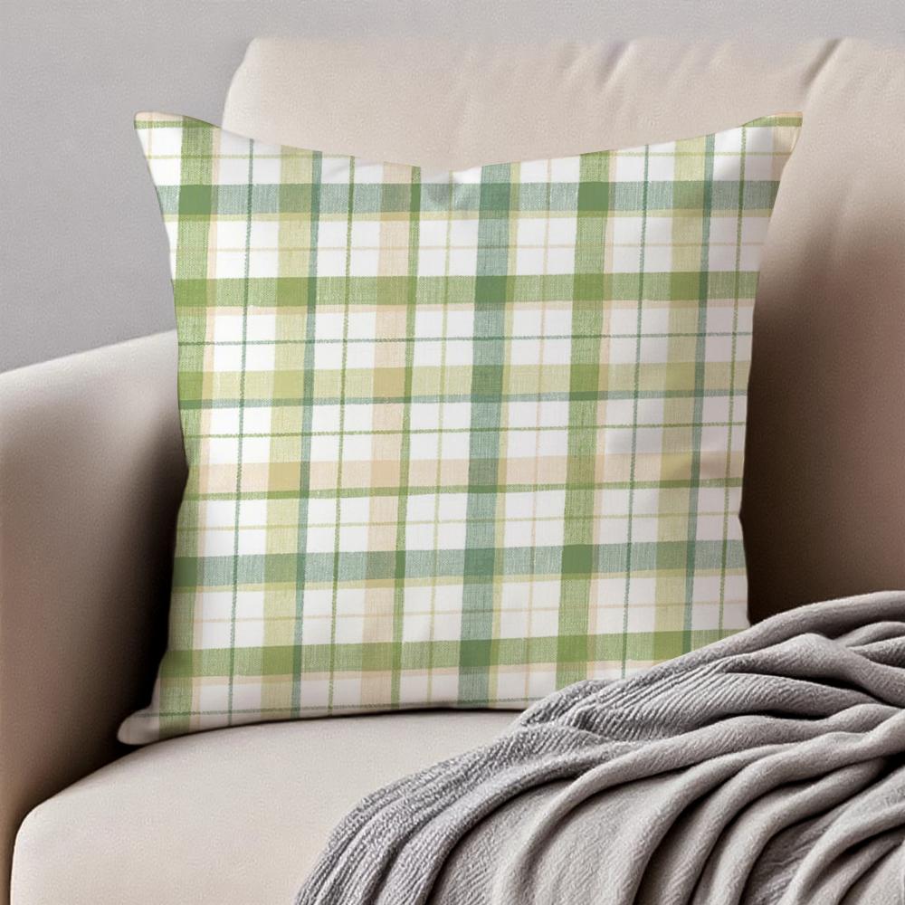 CCheckered pattern Cushion Cover Pillowcase Antidustmite Invisible Zipper Short Plush Sofa Cushion