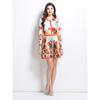 Spring Summer Designer Runway Print Letter 2 Piece Set Women's Lapel Shirt + Mini Short Pleated Skirt Office Lady Suits