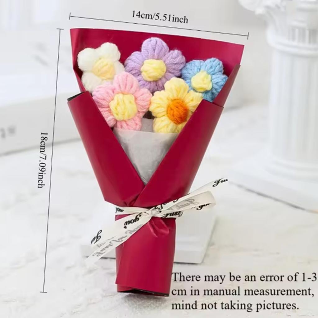 1 pieces random color Creative mini knitted flower bouquets, floral decorations, small gift accessories