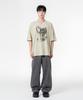 MOZMOZ Lettering Cat Oversized Pigment Short Sleeve T-Shirt Beige