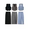 Kaslead New Arrival Women's Clothing Fashion Style Fashion Vest Double Breasted Denim Skirt 6147057 6164219