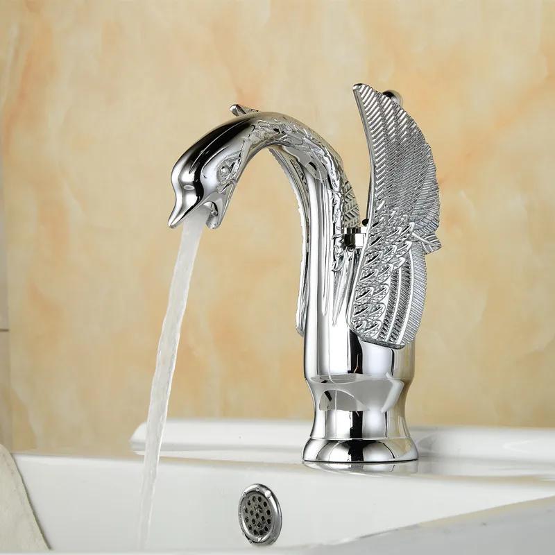 

Basin Faucets New Design Swan Faucet Gold Plated Wash Basin Faucet Hotel Luxury Copper Gold Mixer Taps hot and cold Taps