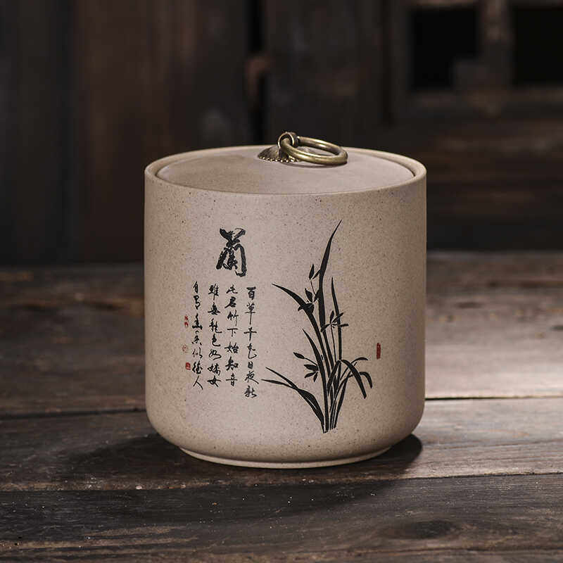 Coarse Pottery Tea Jar Flower Tea Jar with Lid Household Medicine Powder Jar Facial Mask Powder Can Tea Ceremony Accessories