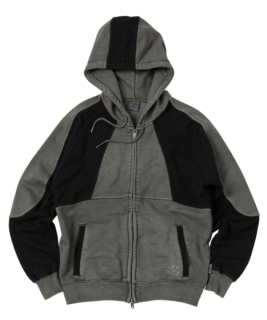Travel Pigment Color Block Hooded Zip-Up Jacket Black Charcoal