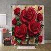 4 Stück Elegante Rote Rose Wasserdichter Duschvorhang mit 12 Haken Rutschfester Badteppich WC U-Form Matte WC-Deckelbezug Pad