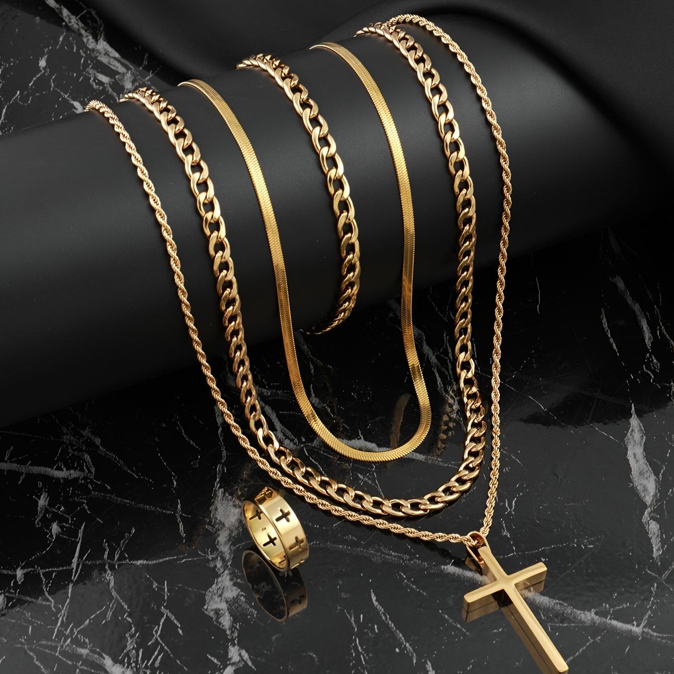 

304 Stainless Steel Ring Fashionable and Unique Three-Dimensional Cross Necklace Plated18K Gold Titanium Steel Jewelry Set Ring-11No.