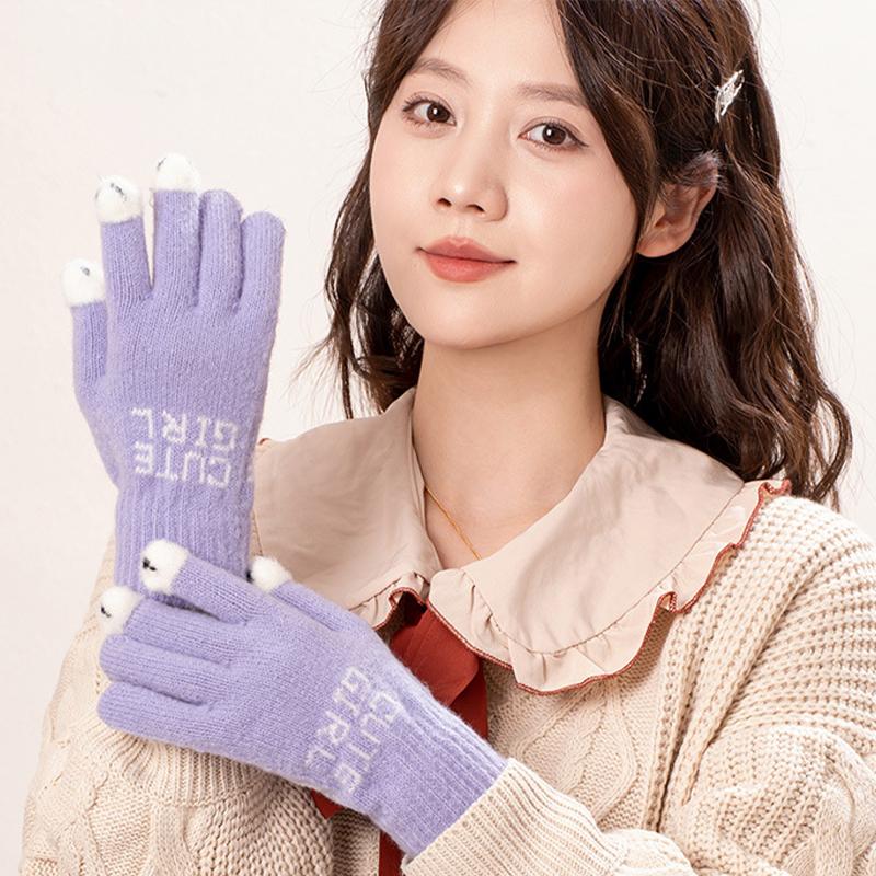 

Милые перчатки без пальцев, шерстяные креативные теплые зимние офисные трикотажные сенсорные перчатки для катания на лыжах и езды на велосипеде эластичные