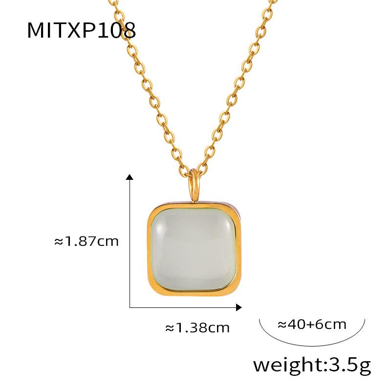 Simple Fashion Geometric Square Resin Pendant & Gold-Plated Titanium Steel Earrings Necklace Set for Women