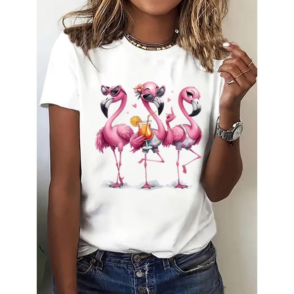 

Flamingo printed T-shirt short sleeved round neck top 2XS