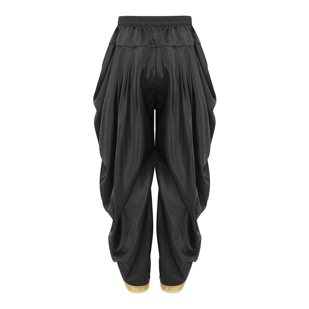 Kids Boys Halloween Dhoti Pants: Satin Indian Style Trousers with Elastic Waist, Draped Baggy Fit for Theme Party & Ball