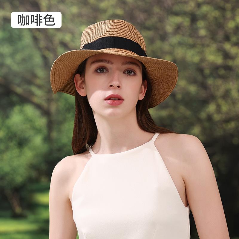 Hot-selling British Beach Hat Straw Hat Foldable Brim Top Hat Women's Vacation Sun Hat Breathable Sunscreen Hat