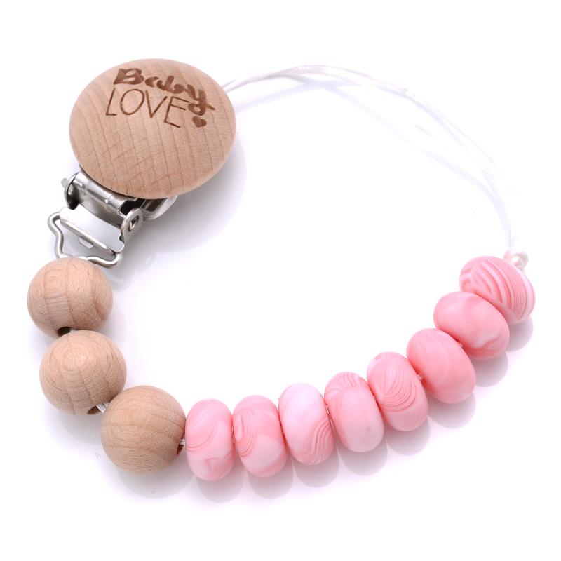 Baby Teether Pacifier Chain Silicone Wood Beads Pacifier Clips Infant Nipple Appease Soother Chain Clip Dummy Holder Nipple Clip