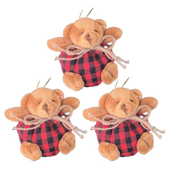 Ozdoby w kratę z misiem na choinkę 4-calowe mini wypchane pluszowe misie w kratę dekoracja na choinkę na święta Bożego Narodzenia dekoracja do domu na przyjęcie