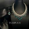 Exquisite Blue Teardrop Pearl Necklace Set with Diamond-Accented Earrings