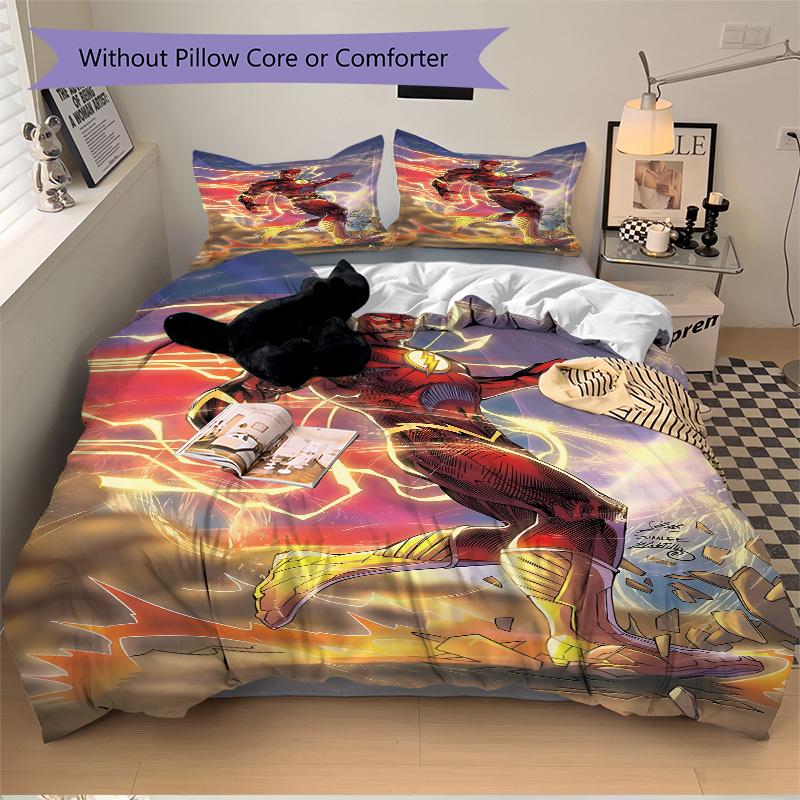 3pcs Flash Superhero Cover Set,Soft Comfortable Duvet Cover,Guest Room (1*Duvet Cover + 2*Pillowcases, Without Core) Yy251024038