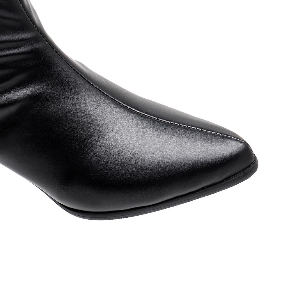 Fashion Sexy Women Pleated Half Boots Pointed Toe 5CM Stilettos Heels Slip on White Women's Mid-Calf Boots Womens Shoes 41 44 Dropshipp