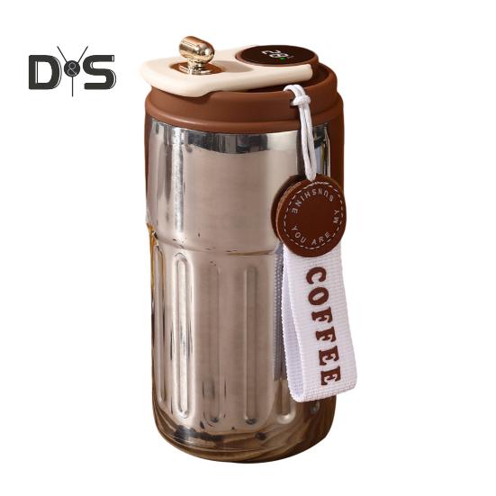 Cana termica de cafea cu afisare a temperaturii 450 ml capac rezistent la scurgeri Cana de cafea reutilizabila din otel inoxidabil Cana cu vid cald si rece pentru iubitorii de cafea