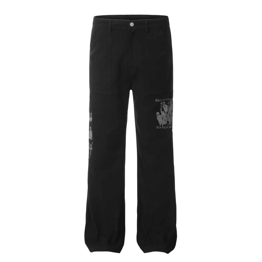 Printed American Straight Leg Casual Pants, High Street Retro Loose Trendy Brand Casual Pants, Men'S Wide Leg Casual Pants