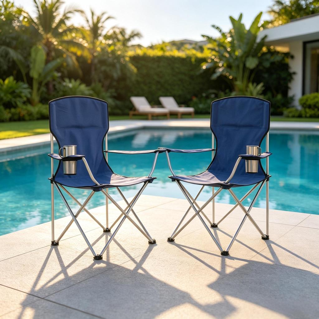 Set of 2 Folding Camping Chairs with Cup Holder, Carrying Bag and High Back