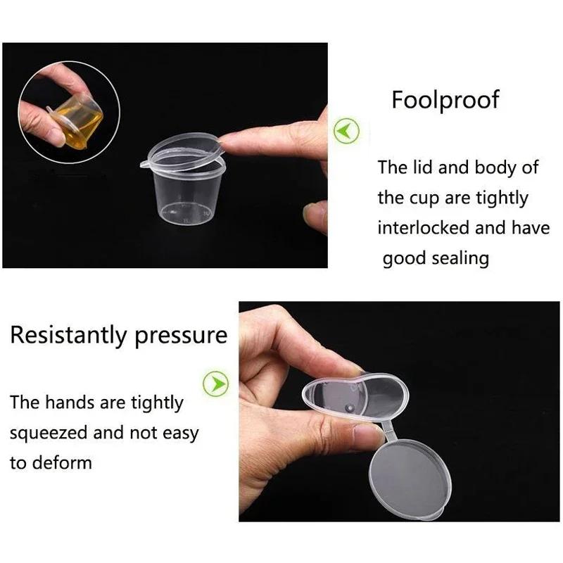 100Pcs Clear Food Small Sauce Containers Juice Package Box&Lid Portable Disposable Plastic Cups Fruit Transparent Dispenser