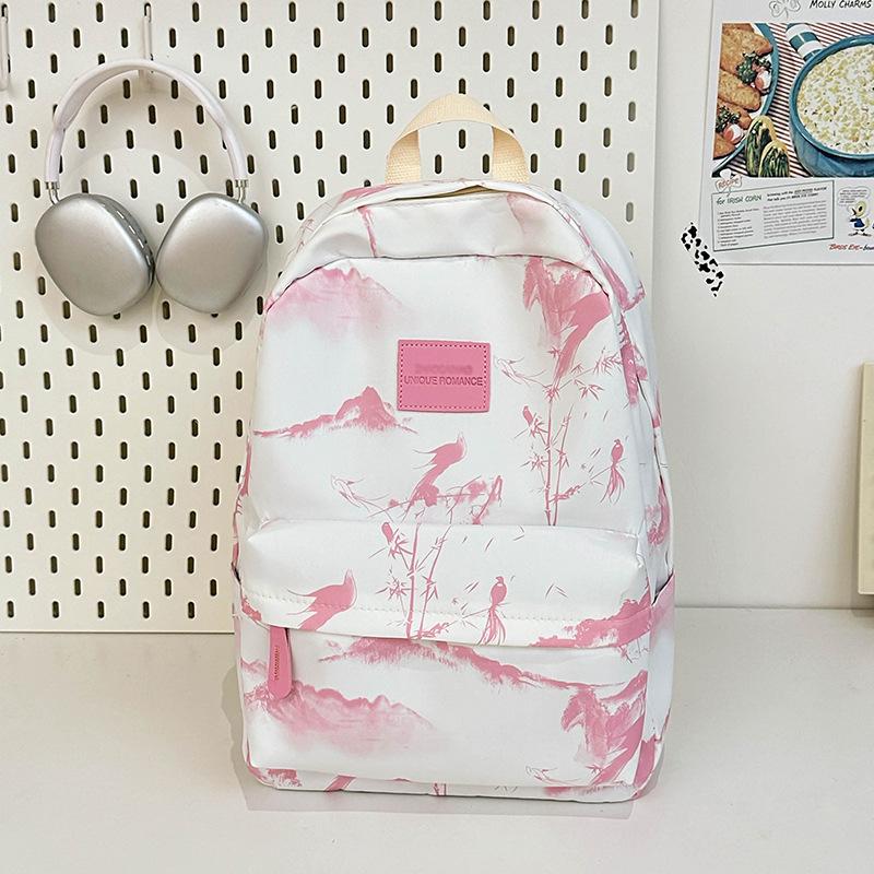Schoolbag New Chinese Style Ink Painting Backpack Women's 1011 New Small Fresh Retro School Bag Student Class Backpack Bag