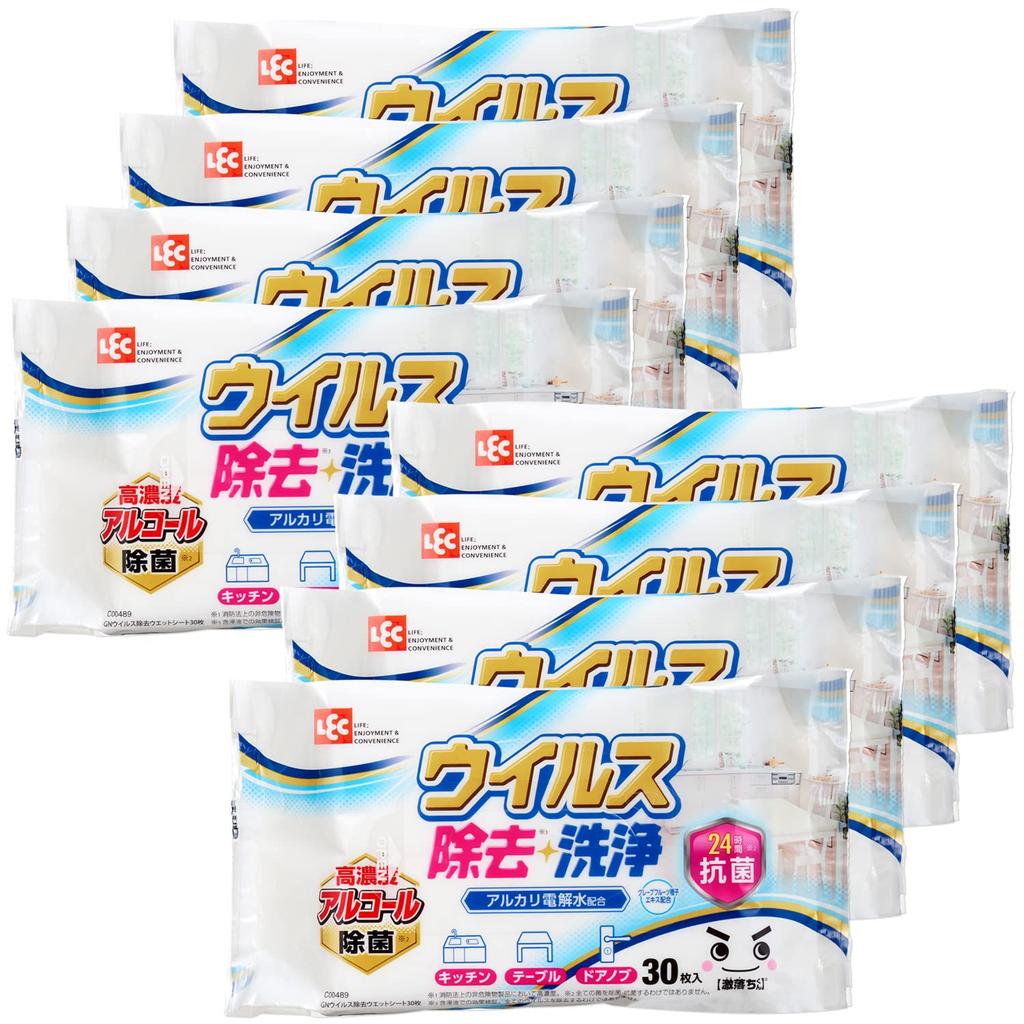LEC Gekiochikun Virus Cleansing Wet 30 Sheets Antibacterial Formulated with Alkaline Electrolyzed and Grapefruit Seed Extract Removal, Disinfecting,