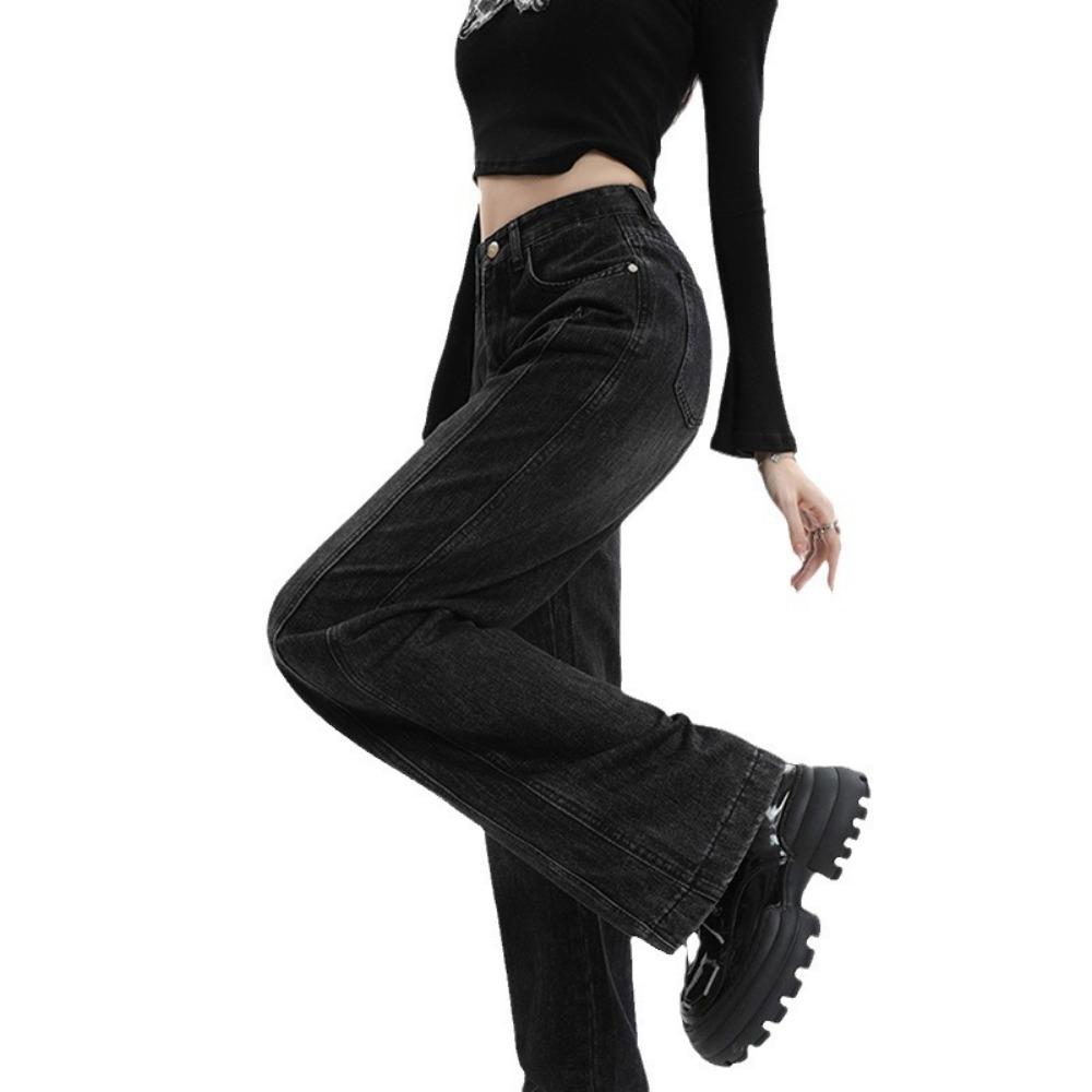 Vielseitige amerikanische Retro-Jeans Damen Herbst Neu Gerade Fallend Klein Dünn Weiter Bein Bodenlange Hose