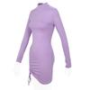 New Elegant Half Turtleneck Long Sleeved Drawstring Pleated Lace-up Dress Spring Autumn Bodycon Party Short Dress Female Solid Color Casual Clothing