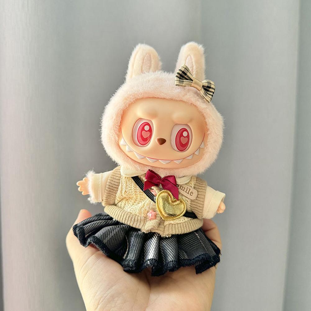 Kawaii Kleiderset für Labubu 17cm Plüschpuppen Outfit Zubehör Plüschpuppen Kleidung Herzschlag Macaron Partypuppen Kleidung Set