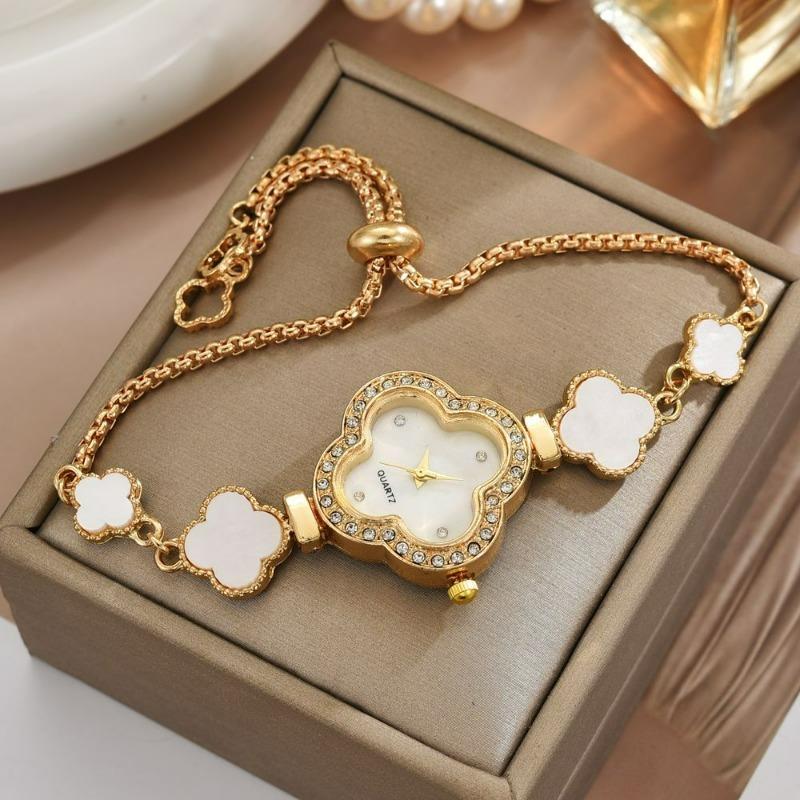 Lättdragen Fyrklöver Armbandsur Dam Grön Diamantbesatt Ljus Lyx Nischad Högklassig Temperament Utsökt