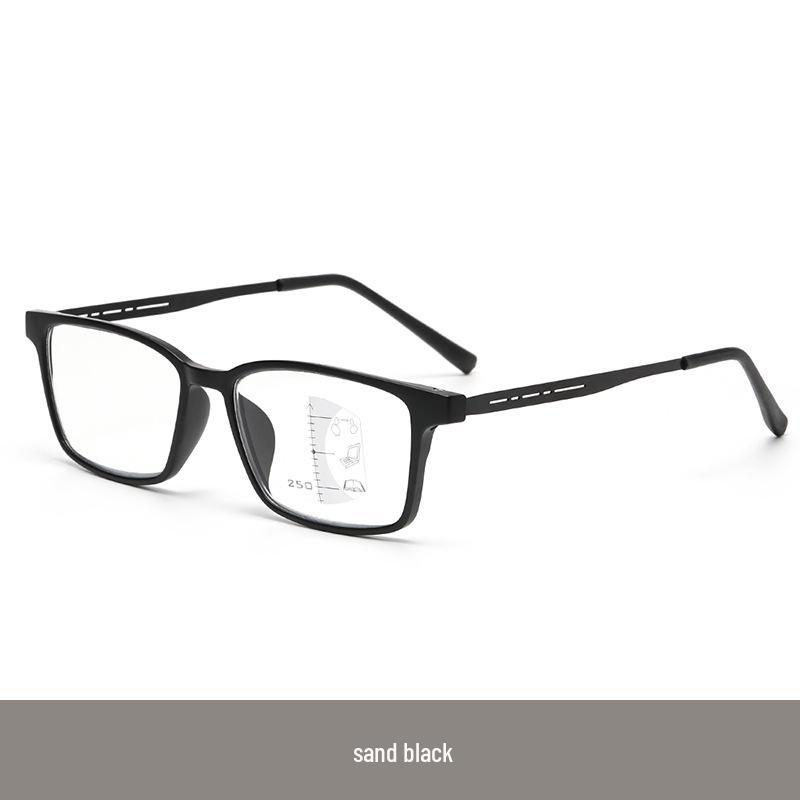Stylish Multifocal Photochromic Square Metal Anti-Blue Light Reading Glasses +300
