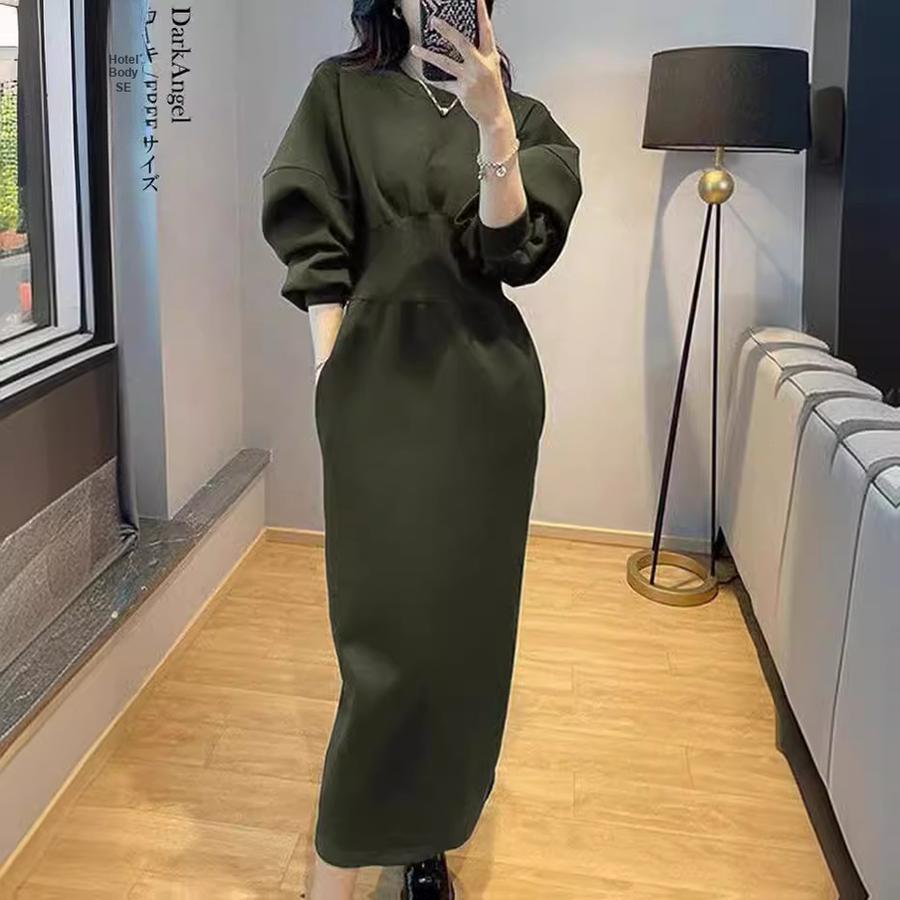 Elegantes französisches Hepburn-Stil-Kleid für Damen Herbst Taille Empire-Linie Hochtaillierter Faltenrock