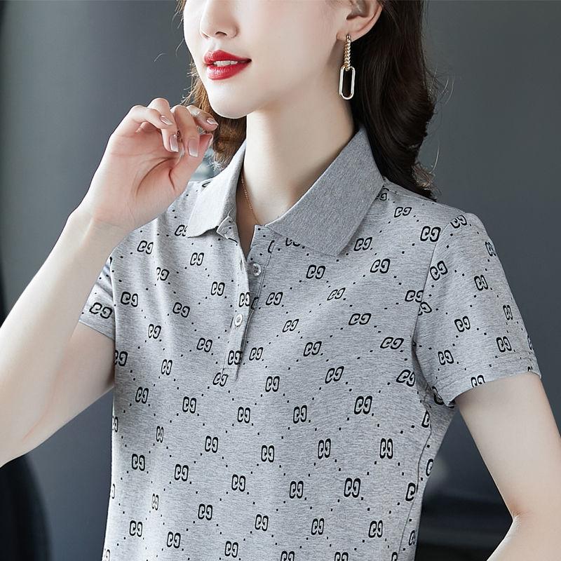 Women's Short-sleeved New Loose Middle-aged Mother's Lapel Polo Shirt Large-size Top Summer