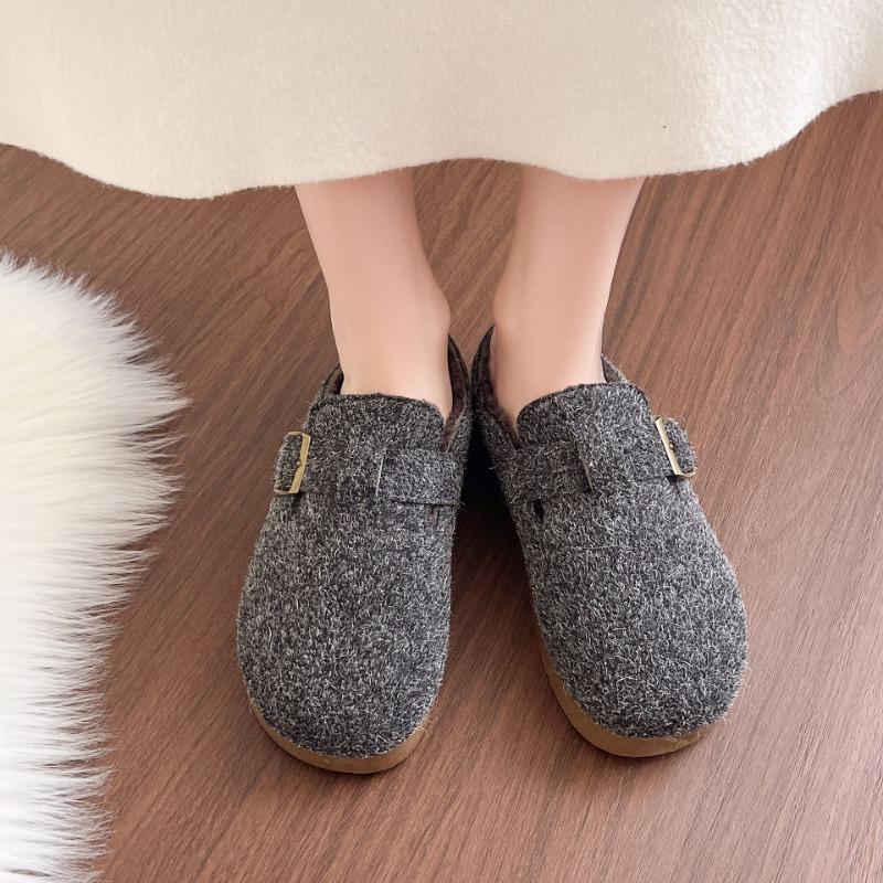 Winter new retro women's lazy half slippers casual non-slip velvet warm outer cotton shoes