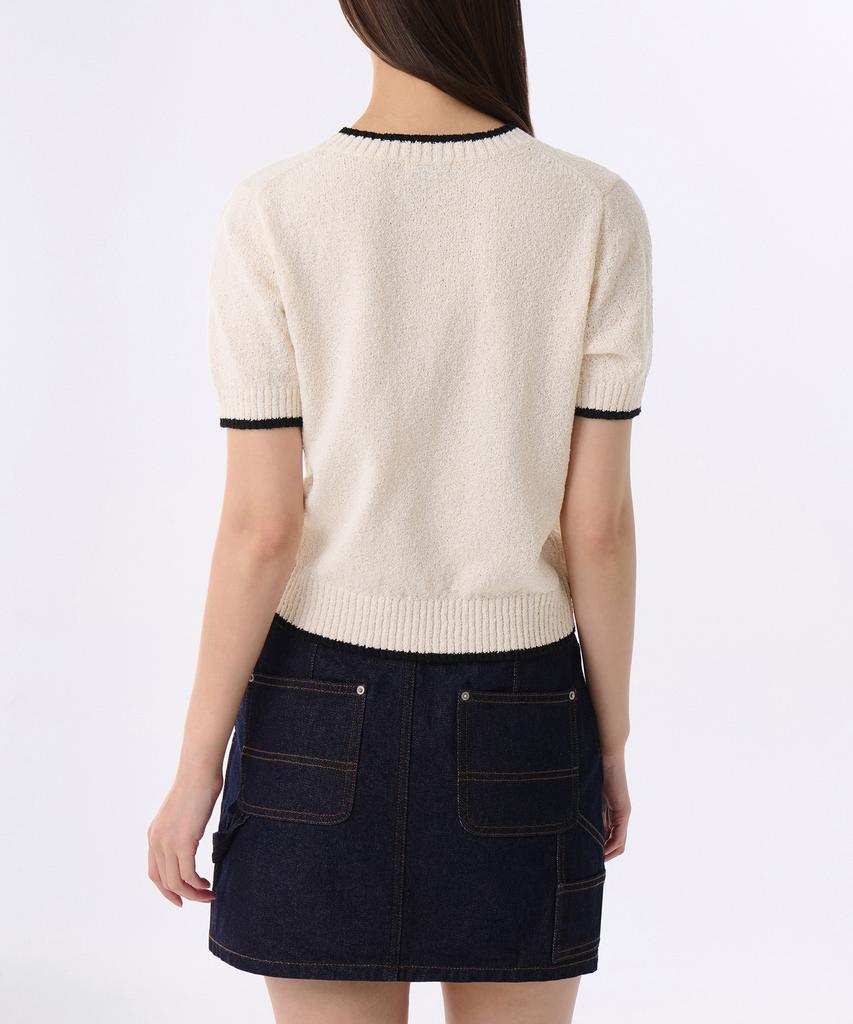 MUSINSA STANDARD WOMAN Women'S Mini Boucle Ringer Short Sleeve Knit [Cream/Black]