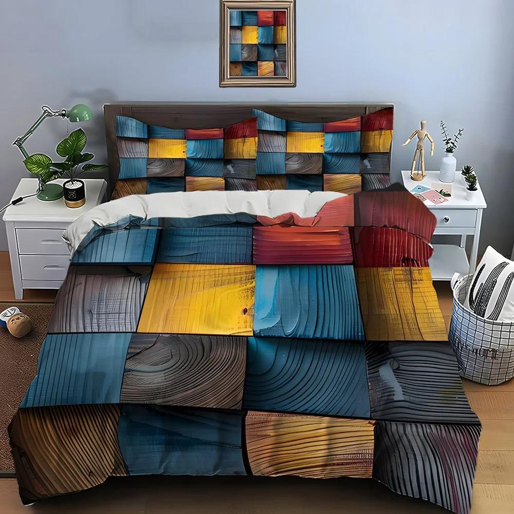 3D Honeycomb Square Gradient Color Print Bedding Set Duvet Cover 1 Duvet Cover 2 Pillowcases Adult and Boys Bedding Set Luxury