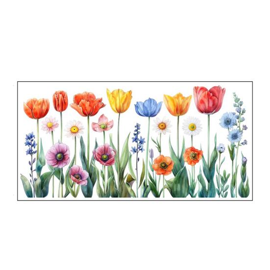 Colorful Floral Window Sticker Removable Flower Window Clings Waterproof Static Window Decal for Home Office Bedroom Bathroom Decor